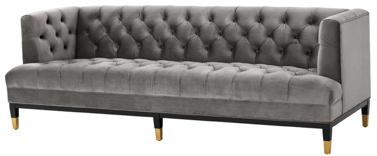 Luxury living room sofa gray / black / brass 230 x 85 x H. 79 cm - Chesterfield velvet sofa