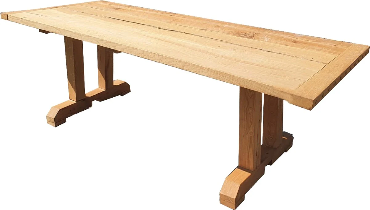 Solid wood dining table natural colors 228 x 96 x H. 77 cm - Rustic kitchen table made of solid oak wood - Dining room furniture