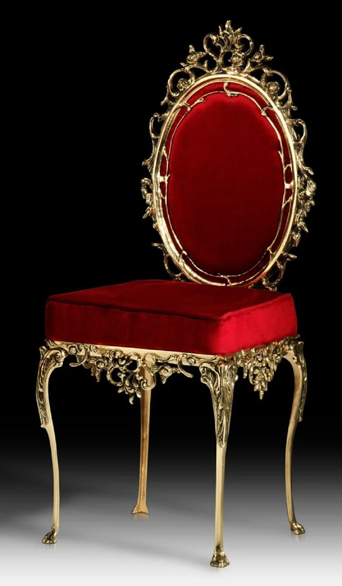 Luxury Baroque Dining Room Chair Bordeaux Red / Gold - Handmade Bronze Chair with Elegant Velvet Fabric - Luxury Dining Room Furniture in Baroque Style - Baroque Furniture
