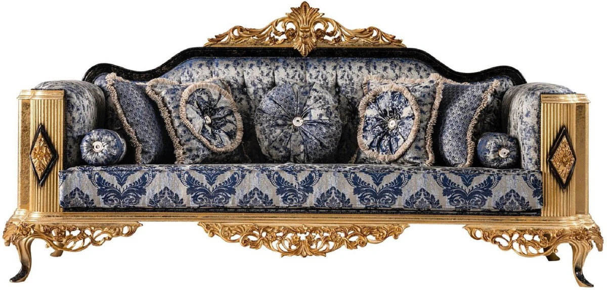 Luxury Baroque Sofa Blue / Black / Gold - Magnificent Living Room Sofa - Baroque Style Living Room Furniture - Luxury Furniture in Baroque Style - Baroque Living Room Furnishings