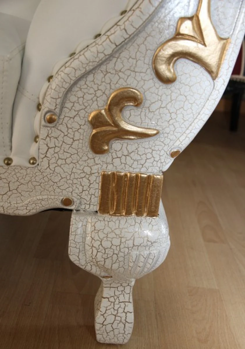 Baroque Chaise Longue White / Gold / Real Leather Chaise Lonque - Recamiere from the house - Lounger Sofa Living Room Furniture