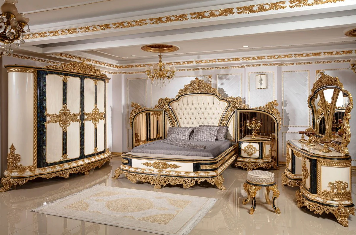 Luxury Baroque Bedroom Wardrobe White / Blue / Gold - Magnificent Wardrobe in Baroque Style - Baroque Bedroom & Hotel Furniture - Noble & Magnificent