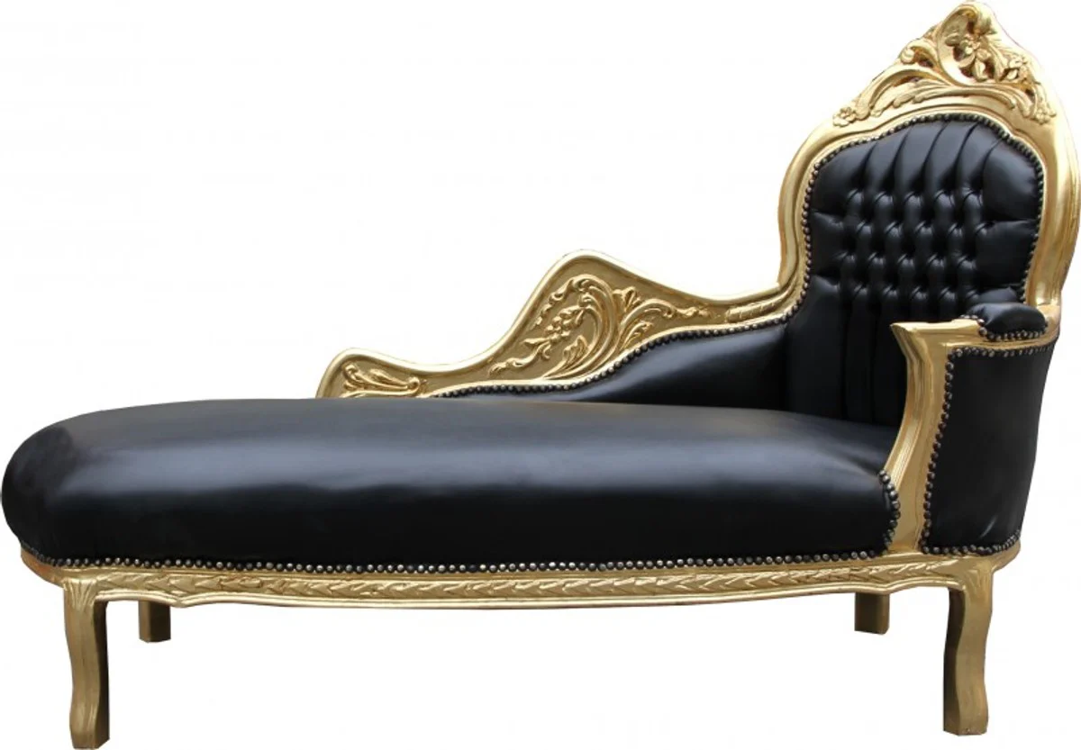 Baroque Chaise Longue Mod2 Black/Gold Leather Look - Baroque Furniture