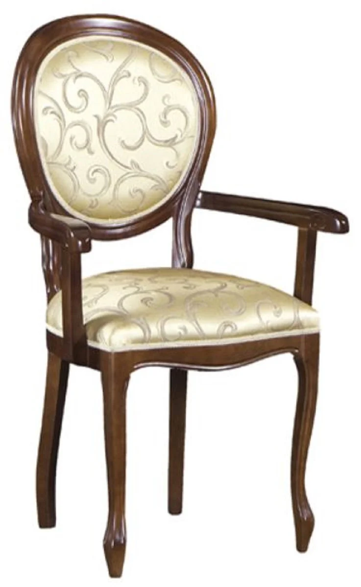 Luxury Baroque Dining Chair with Armrests Gold Pattern / Dark Brown