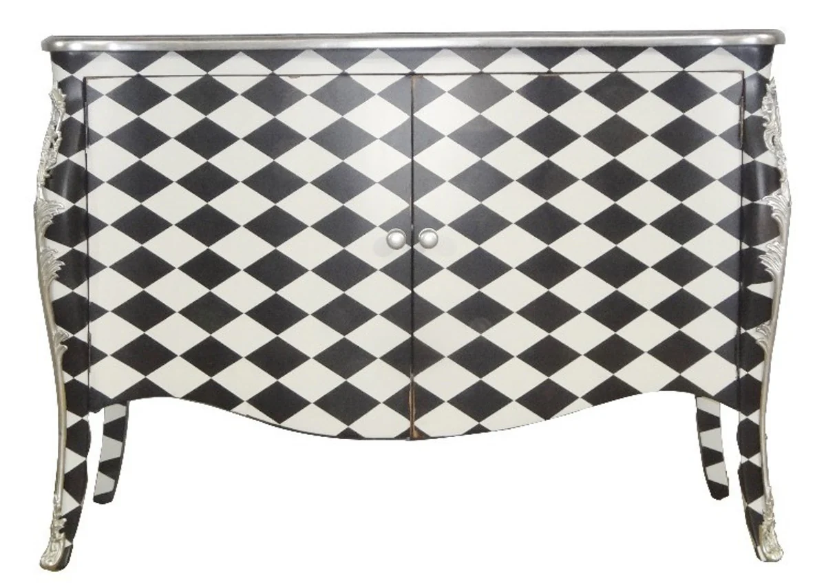 Baroque chest of drawers checkered black / white 120 cm - cabinet with 2 doors