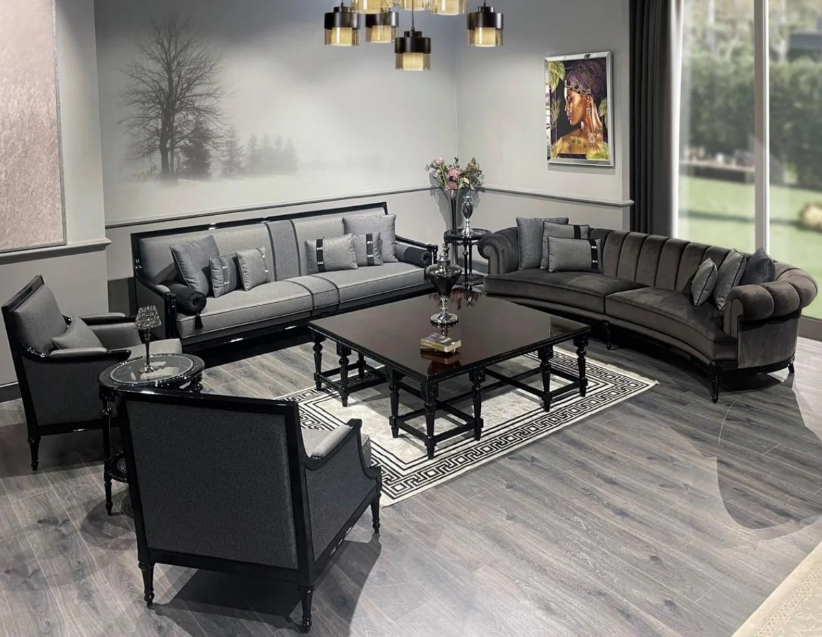 Luxury Baroque Sofa Gray / Black - Magnificent Living Room Sofa - Baroque Style Living Room Furniture - Luxury Furniture in Baroque Style - Baroque Furnishings - Noble & Magnificent