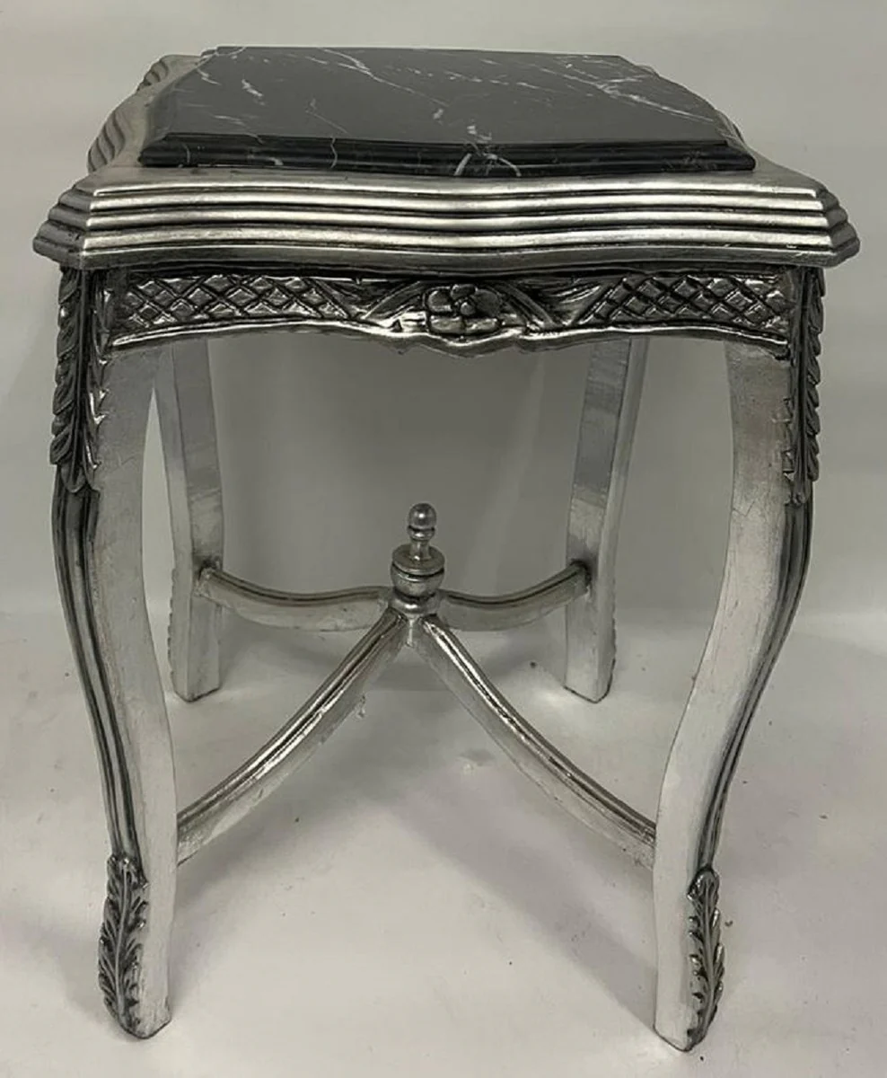 Baroque side table silver / black - handmade antique style solid wood table with marble top - living room furniture in baroque style - antique style furniture - baroque furniture