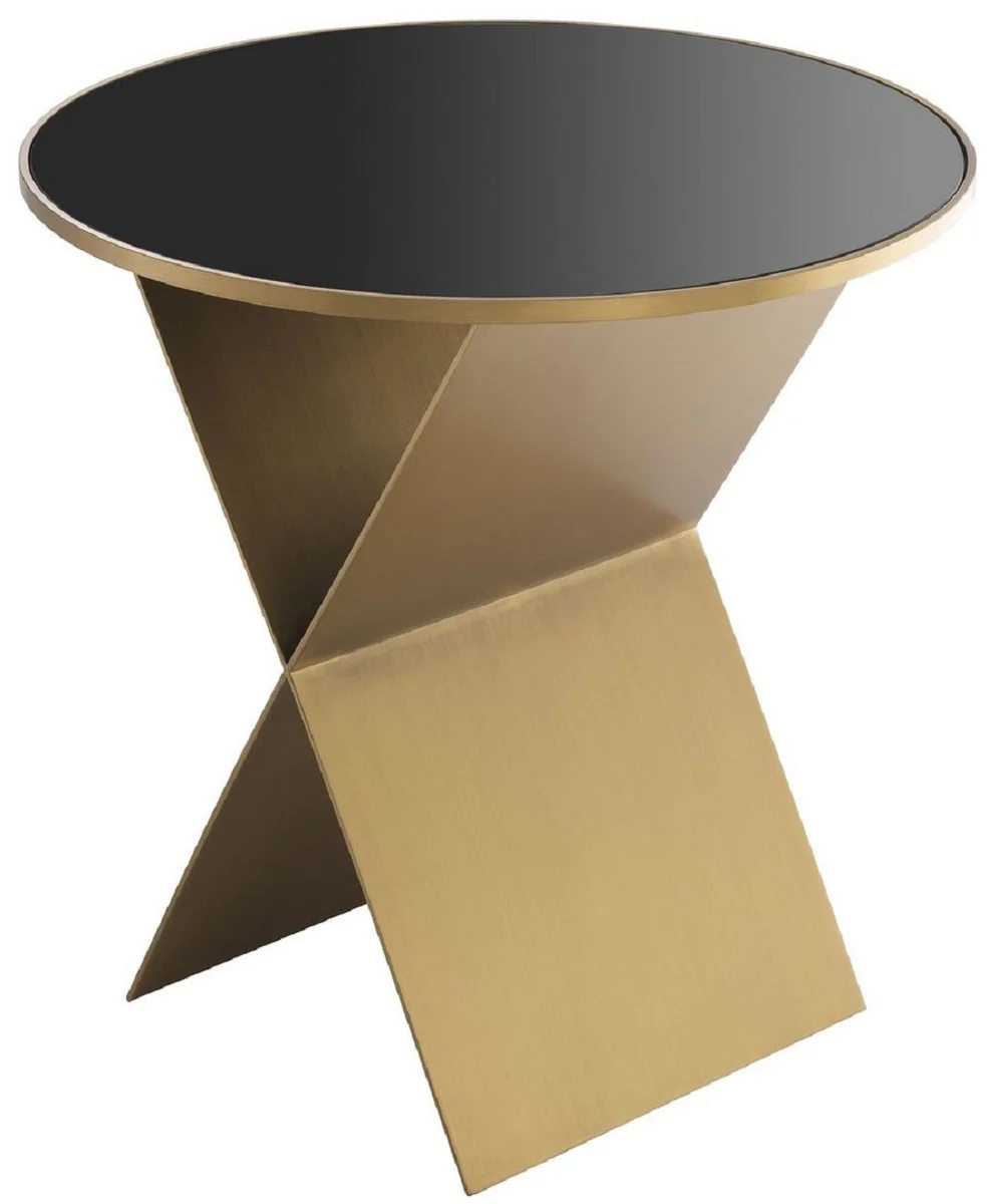 Luxury side table brass / black Ø 50 x H. 50 cm - Round stainless steel table with glass top - Living room furniture - Luxury collection