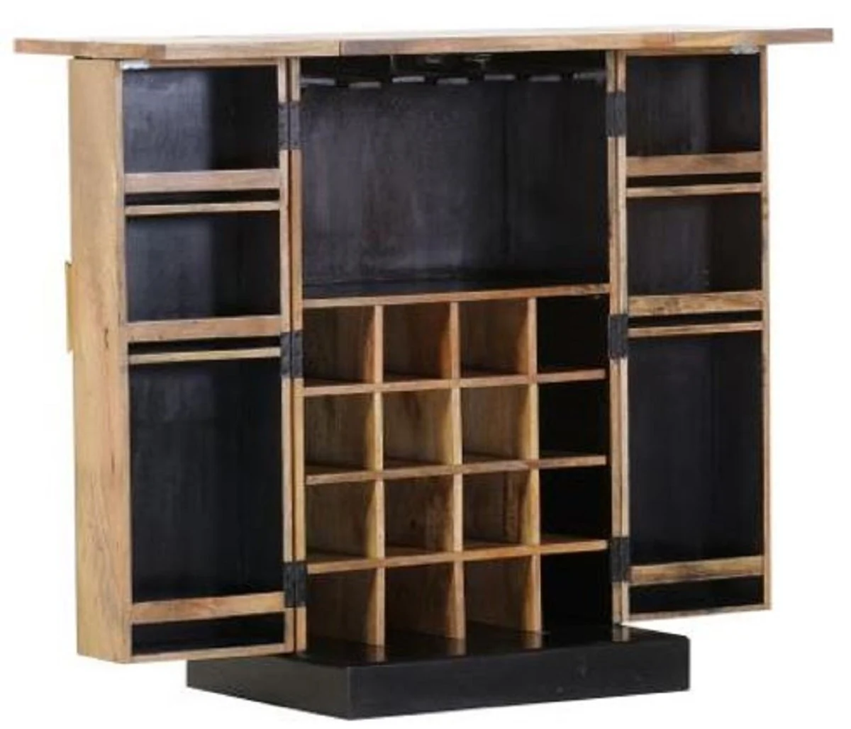 Designer bar cabinet with 2 doors natural color / gold / black 59-117 x 48 x H. 113 cm - solid wood wine cabinet - bar furniture