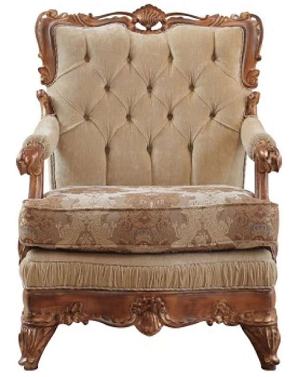 Luxury Baroque Living Room Set Beige / Brown - 2 Sofas & 2 Armchairs & 1 Coffee Table & 2 Side Tables - Handcrafted Living Room Furniture in Baroque Style - Noble & Magnificent