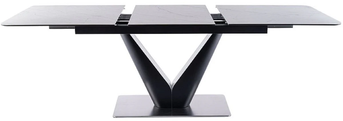 Luxury dining table with tempered glass ceramic table top in marble look white / matt black / silver 160-220 x 90 x H. 76 cm - Extendable kitchen table - Dining room furniture - Luxury furniture