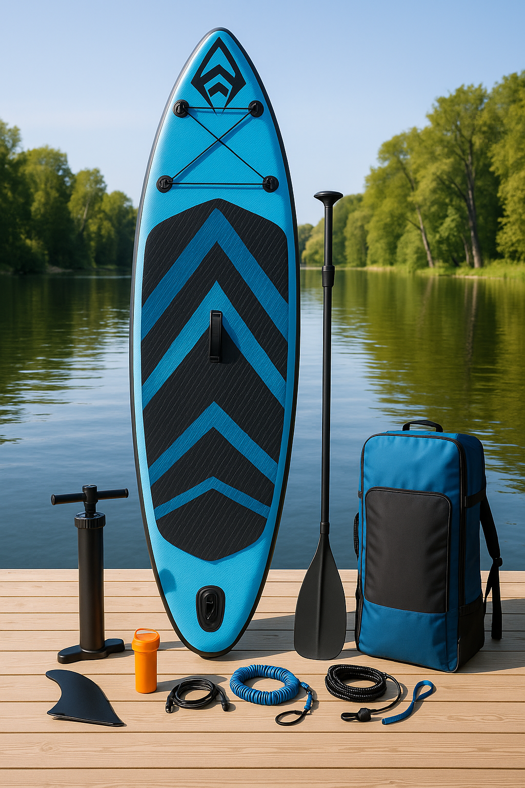 Aufblasbares Wassersport-Paddleboard, blau-schwarz, PVC, für See, Strand, ruhigen Fluss, 320 x 81 x 15 cm, BhOkgRd542vn