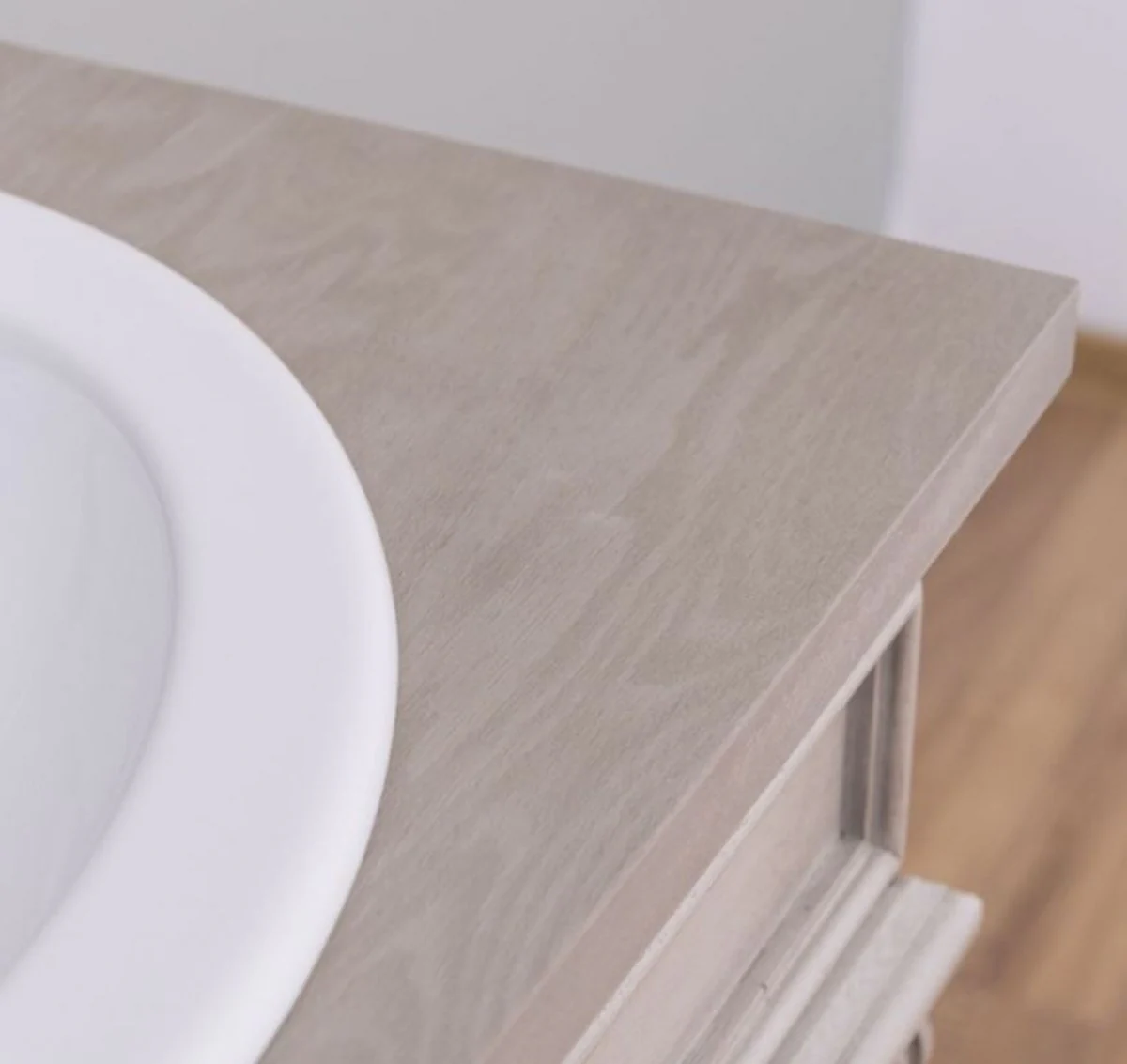 Country house style bathroom set gray - 1 double washbasin & 2 sinks & 2 taps & 1 wall mirror - solid wood bathroom furniture in country house style