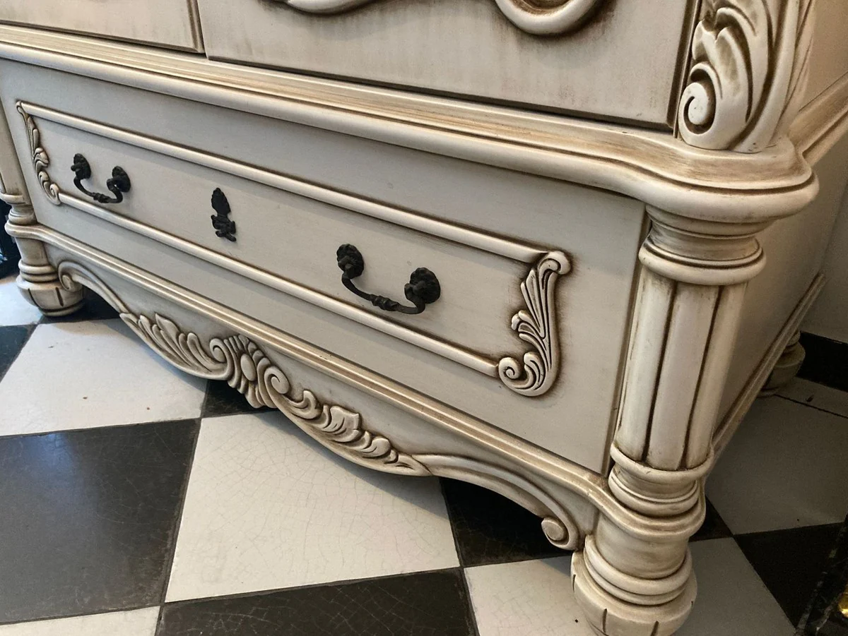 Luxury baroque bedroom cupboard antique white / brown - magnificent solid wood cupboard with 2 doors & drawer - baroque wardrobe - bedroom furniture in baroque style - baroque furniture