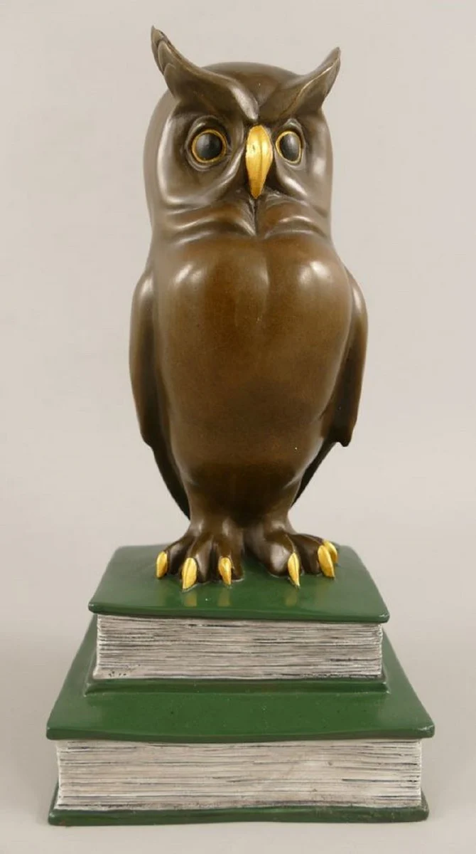 Bronze Deko Figur Eule auf Büchern H. 22 cm - Schreibtisch Deko Skulptur