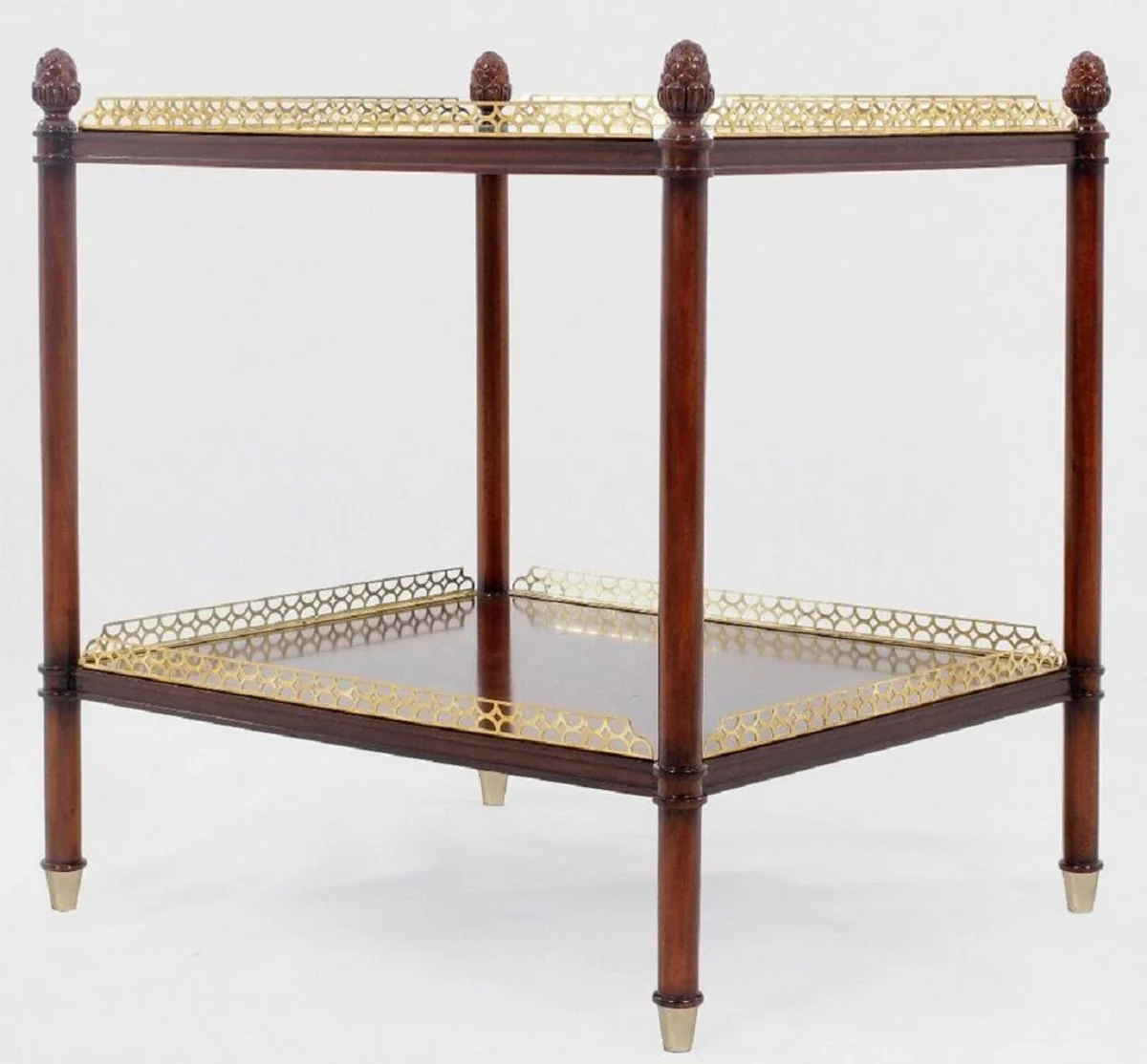 Luxury Art Nouveau side table brown / gold / brass 69 x 57 x H. 71 cm - Noble mahogany table - Living room furniture - Luxury quality