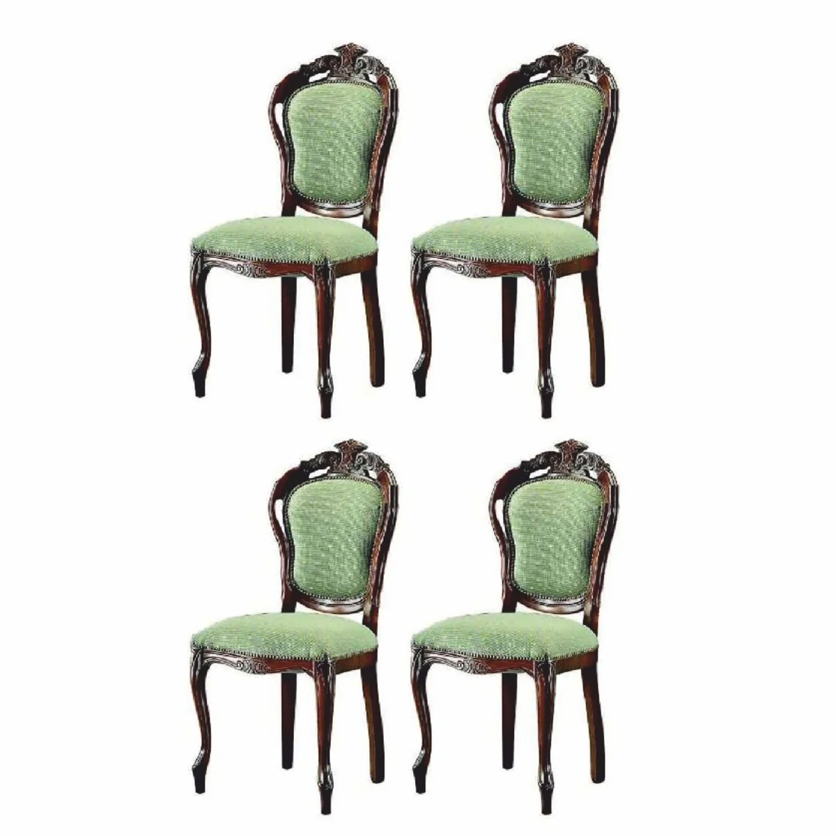 Luxury Baroque Dining Room Chair Set of 4 Green / Dark Brown H. 100 cm - Baroque Dining Room Furniture