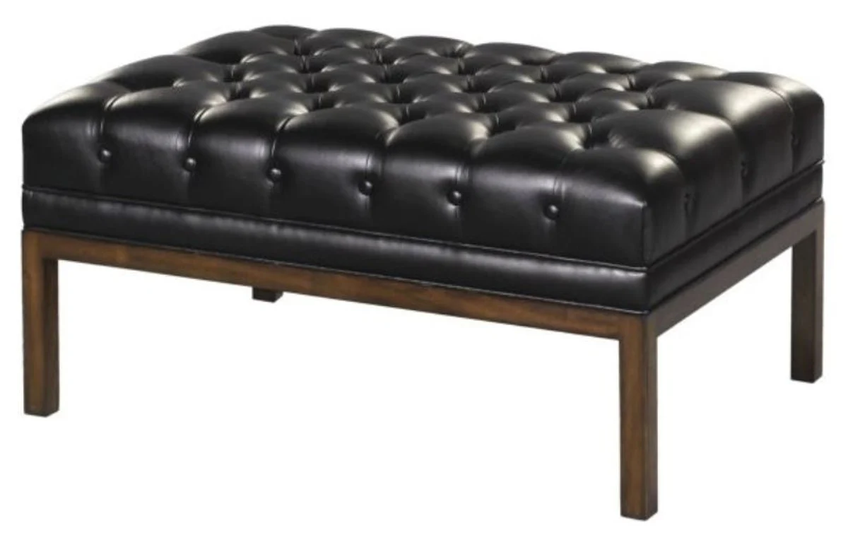 Chesterfield genuine leather footstool black / brown 80 x 59 x H. 40 cm - Hotel Furniture