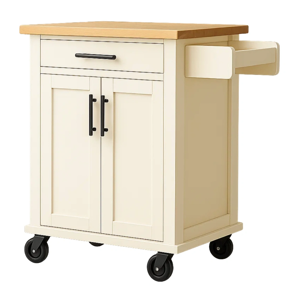 Kompakte, rechteckige Kücheninsel aus MDF, cremefarben, mit Holzarbeitsplatte, Schublade, Türen, Rollen und Handtuchhalter, Maße: 67 cm lang, 45 cm breit, 88 cm hoch, für die heimische Küche – yxs0dM3mYkkk