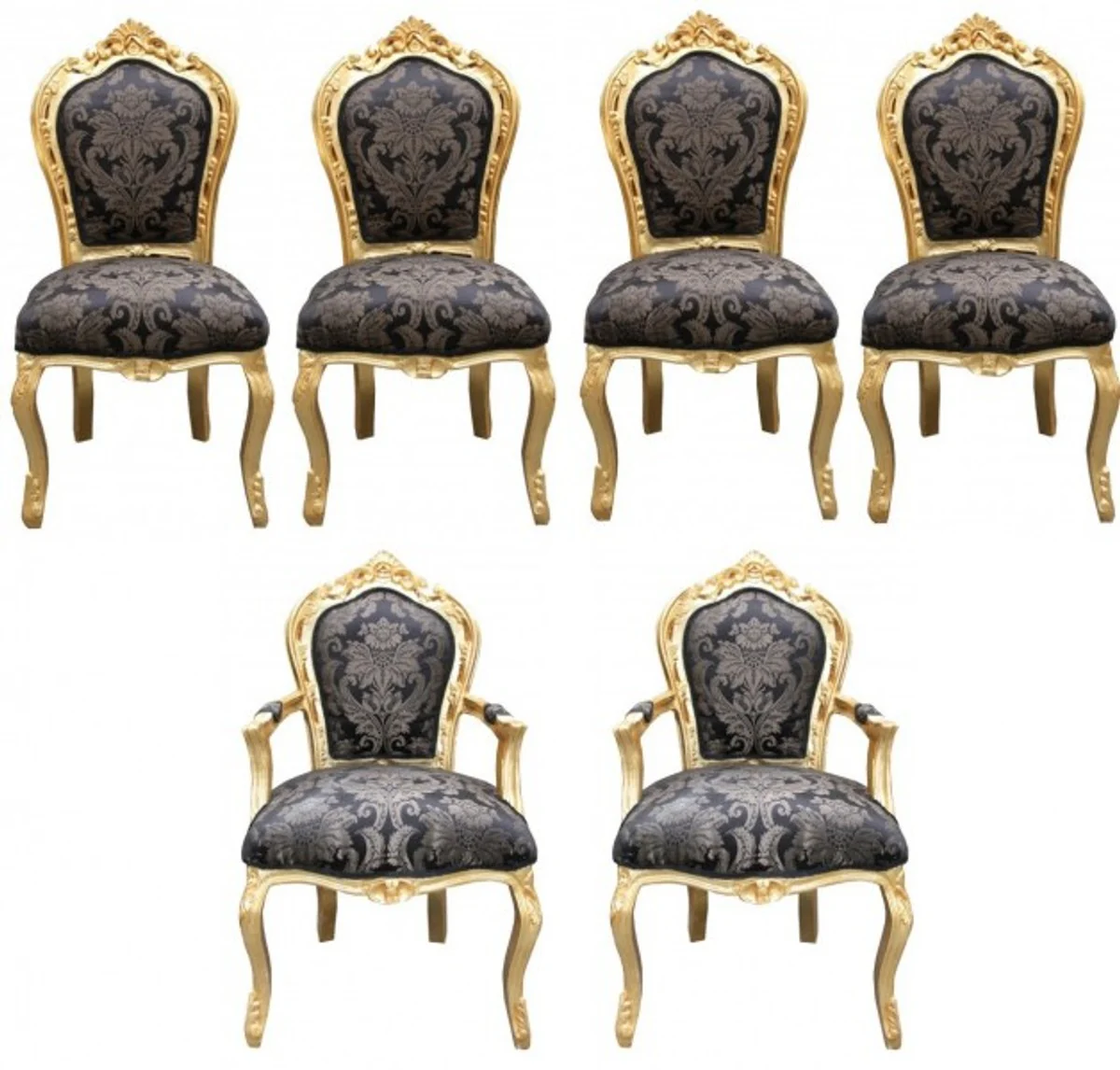 Baroque dining room set 4 chairs without armrests + 2 chairs with armrests - furniture antique style