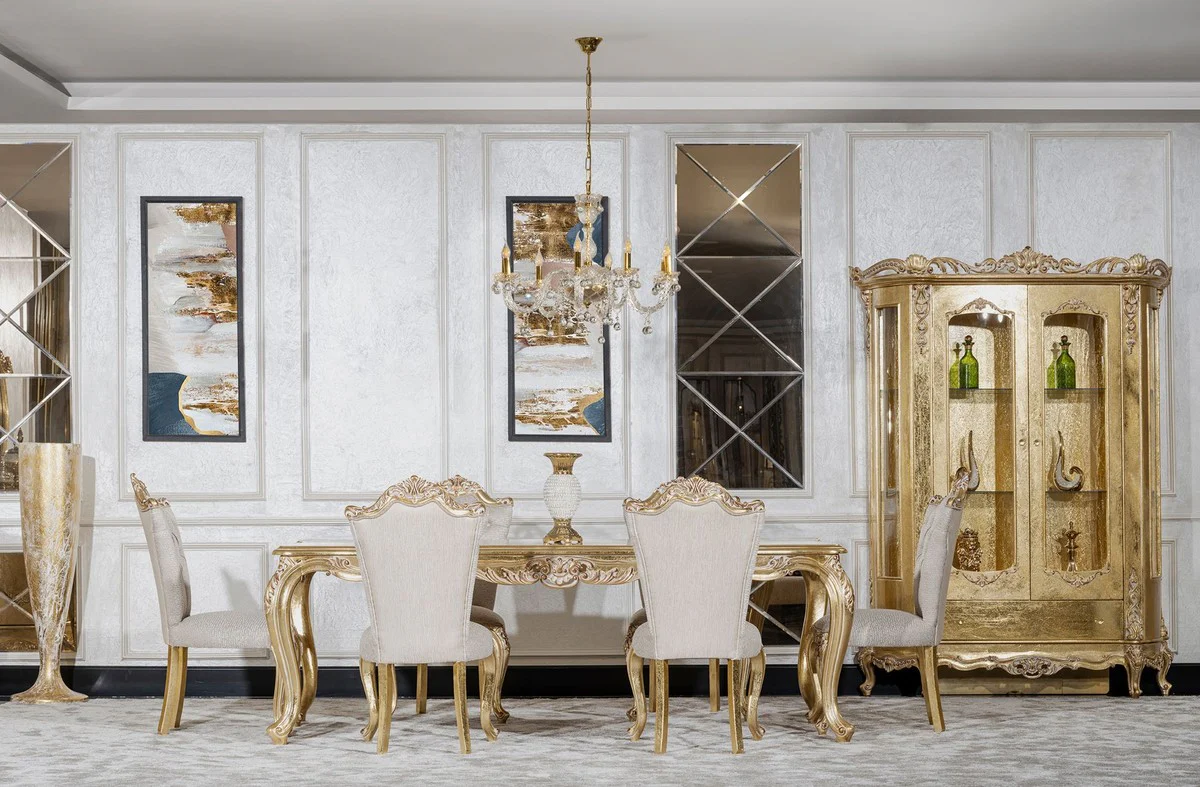 Luxury Baroque Dining Room Chair Set of 4 Gray / Gold - Magnificent Baroque Style Kitchen Chairs - Luxury Dining Room Furniture in Baroque Style - Baroque Dining Room Furniture - Baroque Style Furniture