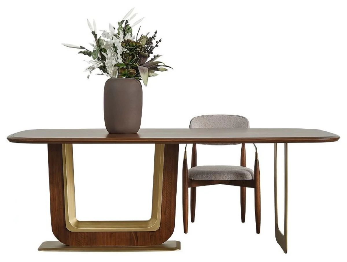 Luxury dining table brown / brass 222 x 100 x H. 78 cm - Rectangular solid wood kitchen table - Dining room furniture - Kitchen furniture - Luxury furniture - Luxury furnishings