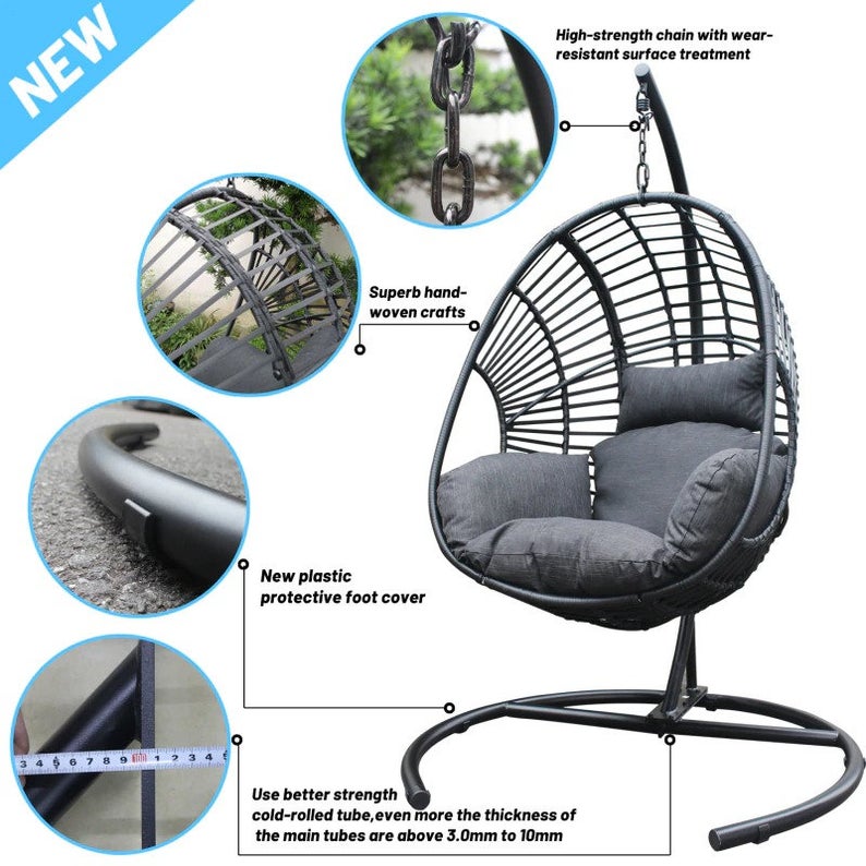 Hammock Wicker Swing Egg Chair Outdoor Backyard oder Indoor mit Stand Rain Cover enthalten