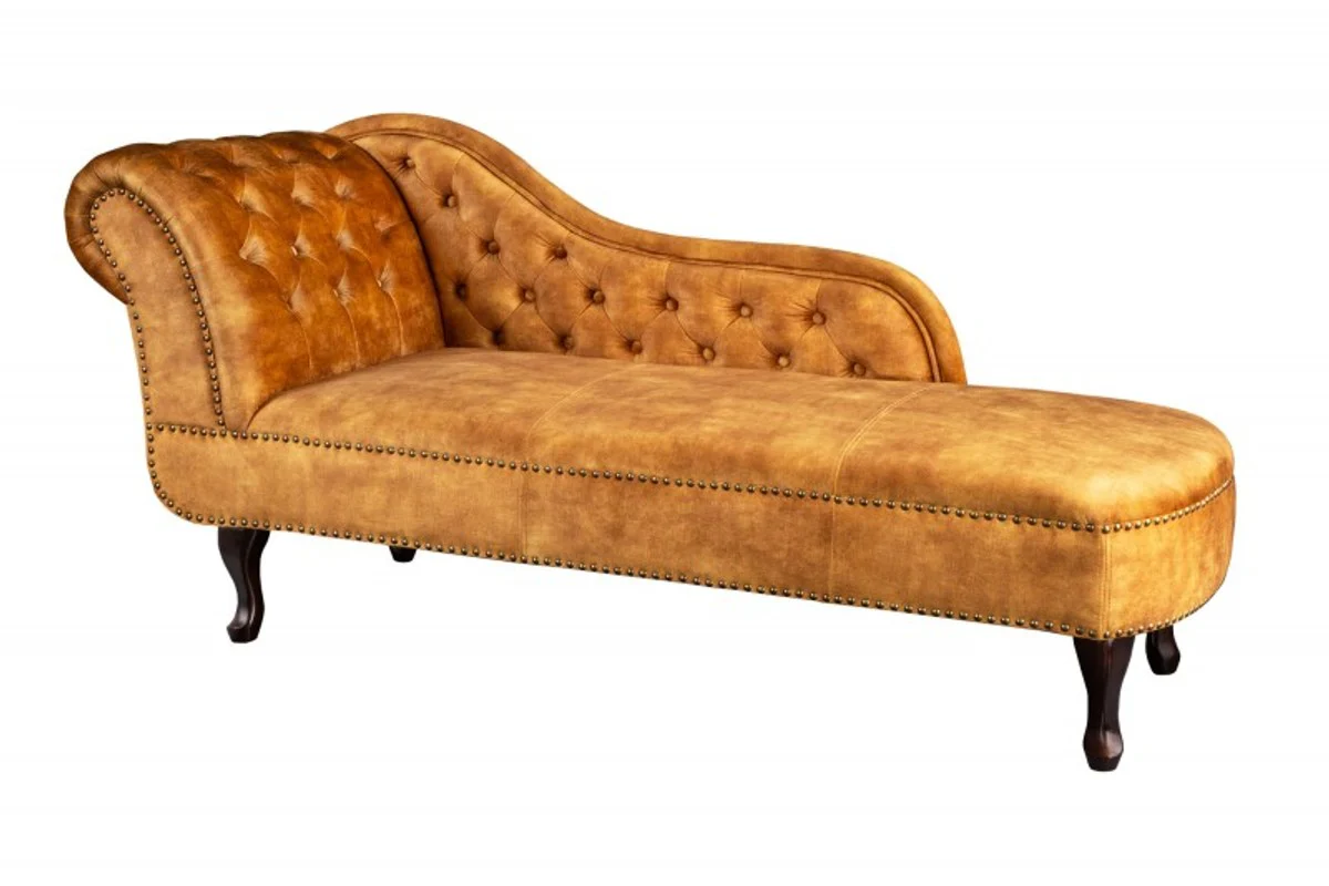 Chesterfield chaise longue velvet mustard yellow / dark brown from Casa Padrino