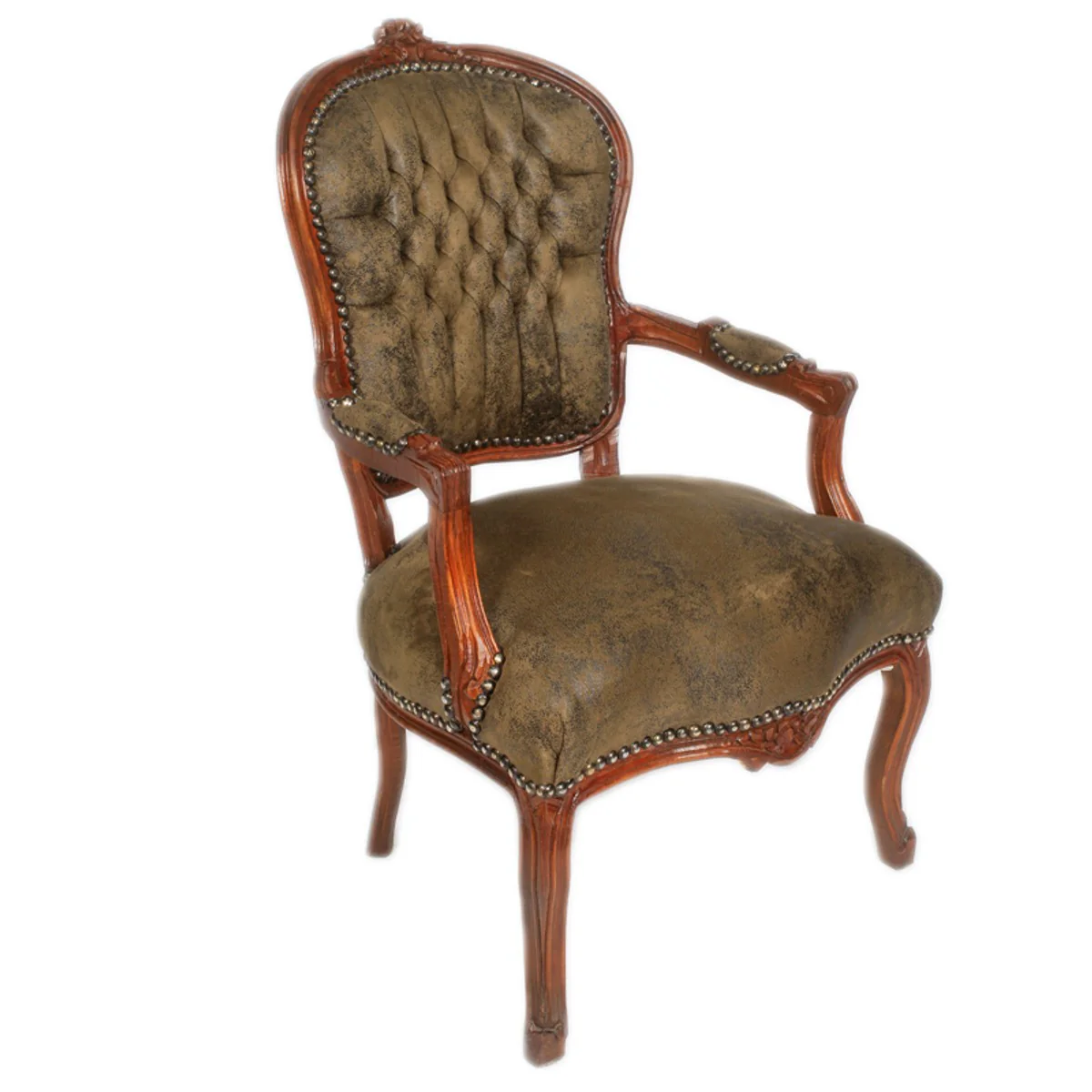 Baroque Salon Chair Brown Leather Look / Brown - Furniture Antique Style