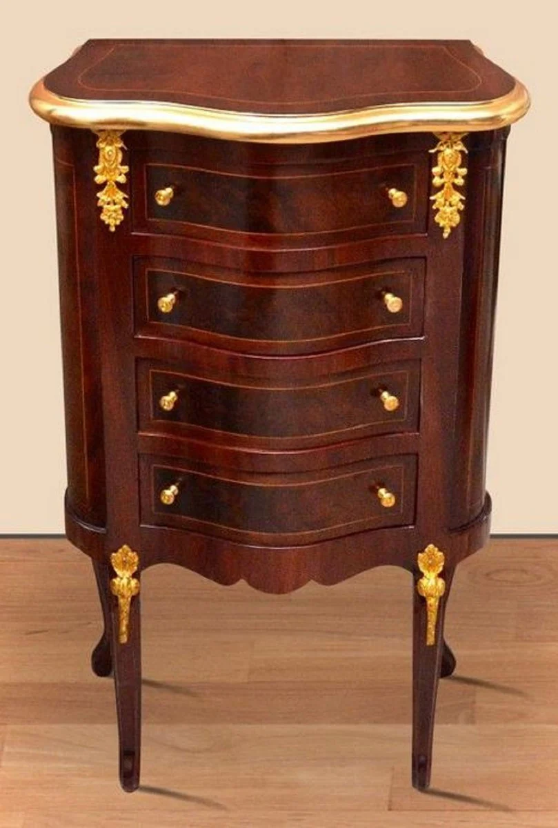 Baroque night dresser dark brown / gold - handmade solid wood chest of drawers in baroque style - antique style bedside table - side table with 4 drawers - baroque furniture