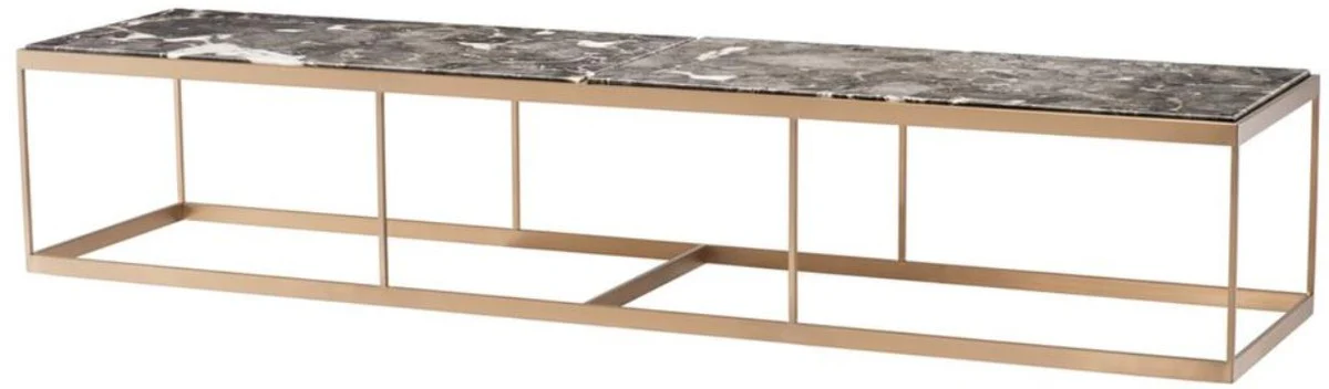 Coffee table gray / brass 190 x 45 x H. 35 cm - Luxury stainless steel living room table with marble top