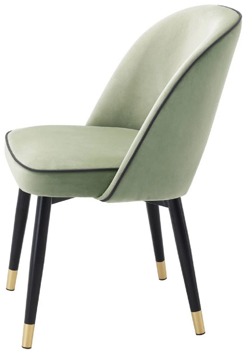 Luxury dining room chair set pistachio green / black / brass 53 x 56 x H. 84 cm - Dining room chairs with elegant velvet fabric - Dining room furniture