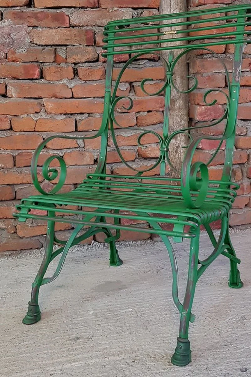 Art Nouveau Garden Chair Set of 6 Antique Green 64 x 66 x H. 114 cm - Handcrafted Wrought Iron Chairs with Armrests - Nostalgic Garden & Patio Furniture