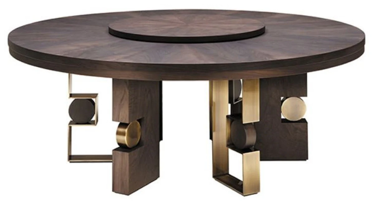 Luxury dining table dark brown / brass Ø 160 x H. 76 cm - Round solid wood dining room table - Italian luxury dining room furniture - Luxury furnishings - Luxury quality - Made in Italy