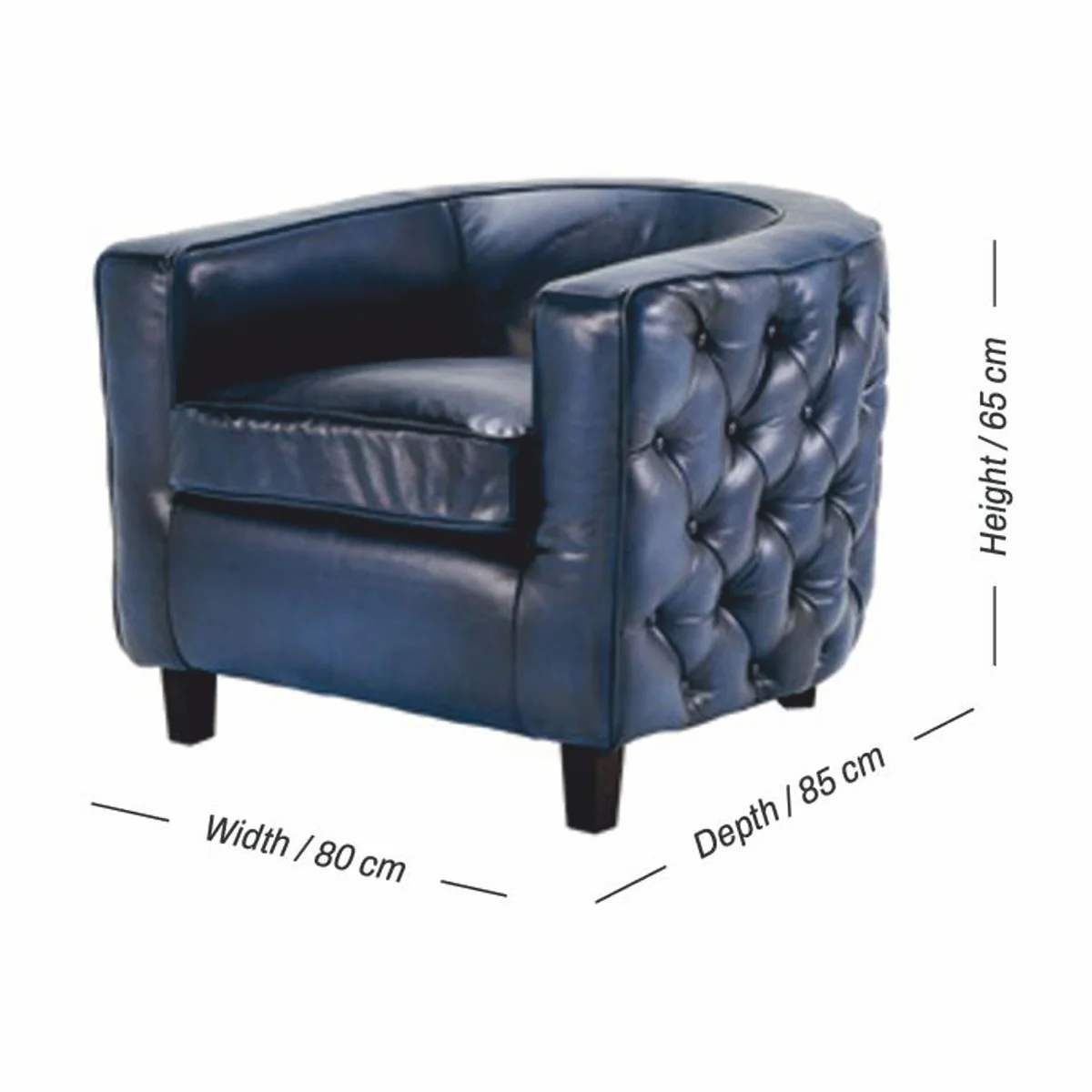 Luxury Chesterfield genuine leather armchair blue / black - leather furniture