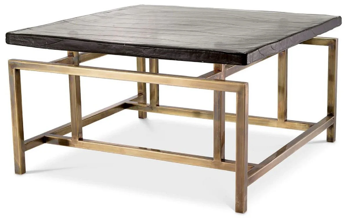 Luxury coffee table vintage brass 60.5 x 60.5 x H. 34 cm - Square stainless steel living room table with glass top - Living room furniture - Hotel furniture - Luxury furniture - Luxury quality