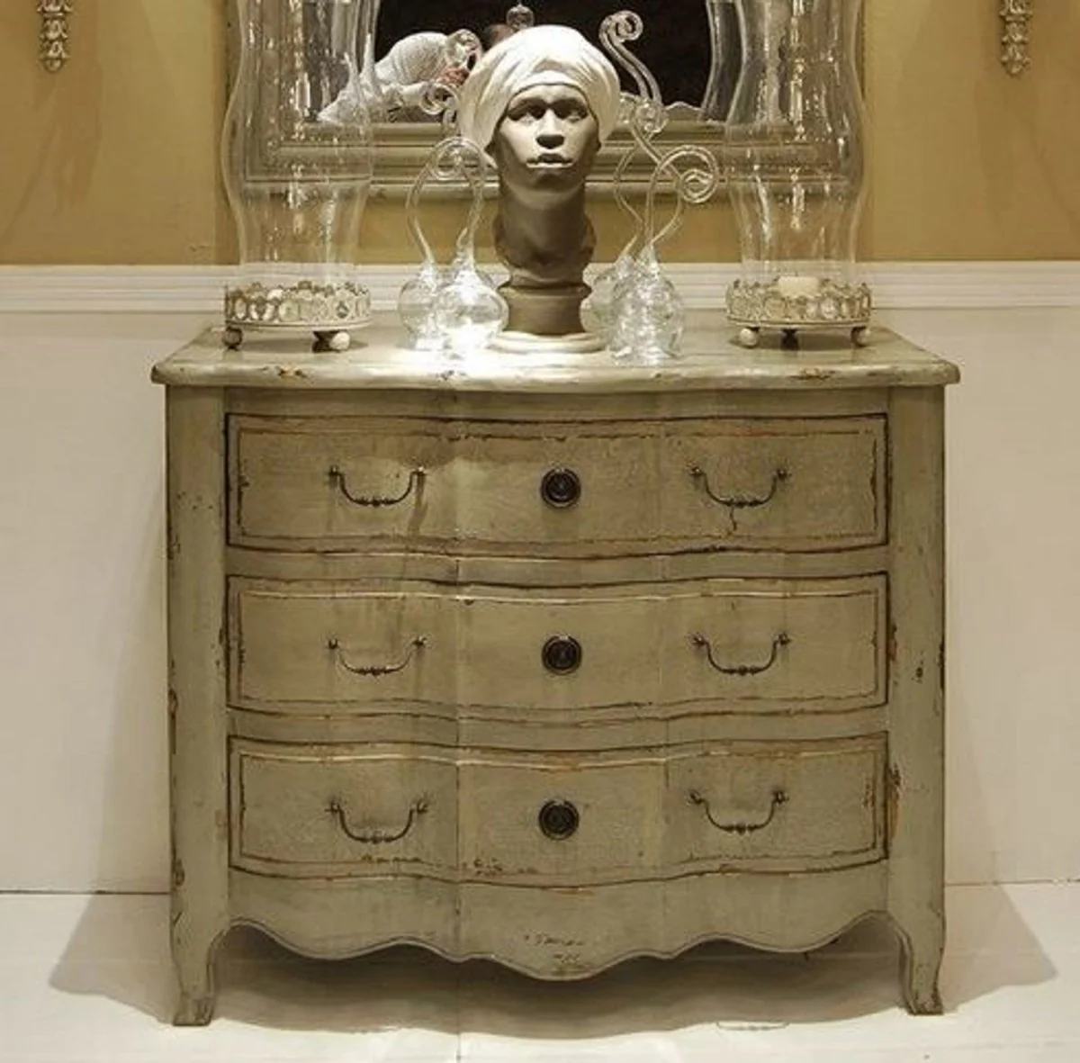 Luxury country house style solid wood chest of drawers with 3 drawers antique gray - handmade country house style furniture - luxury collection