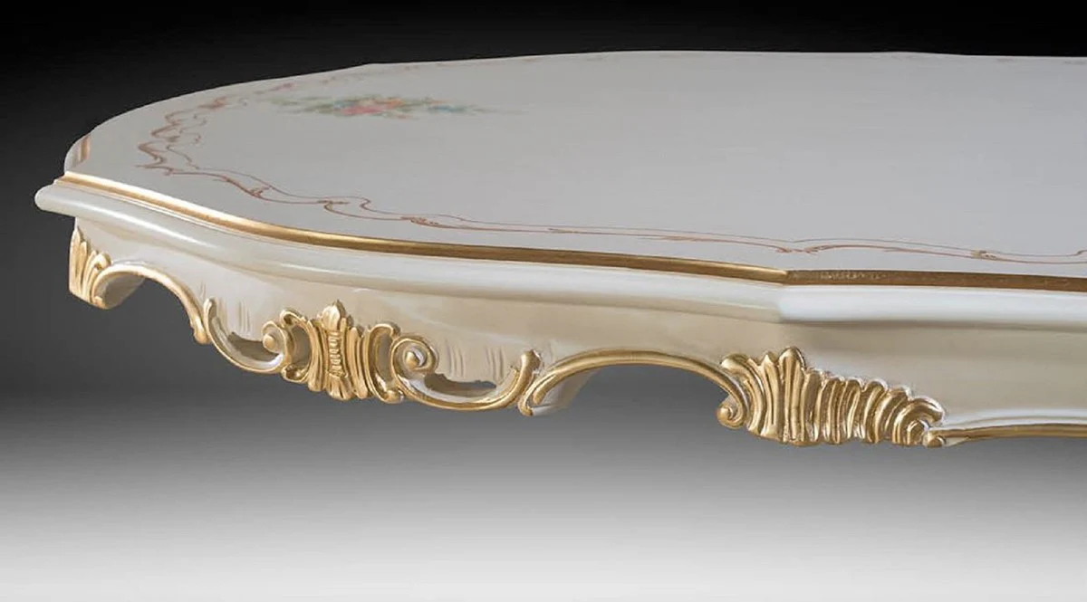 Luxury Baroque Dining Table Ivory / Multicolored / Gold 700 cm - Huge Solid Wood Dining Room Table in Baroque Style - Baroque Dining Room & Hotel Furniture - Luxury Quality - Made in Italy