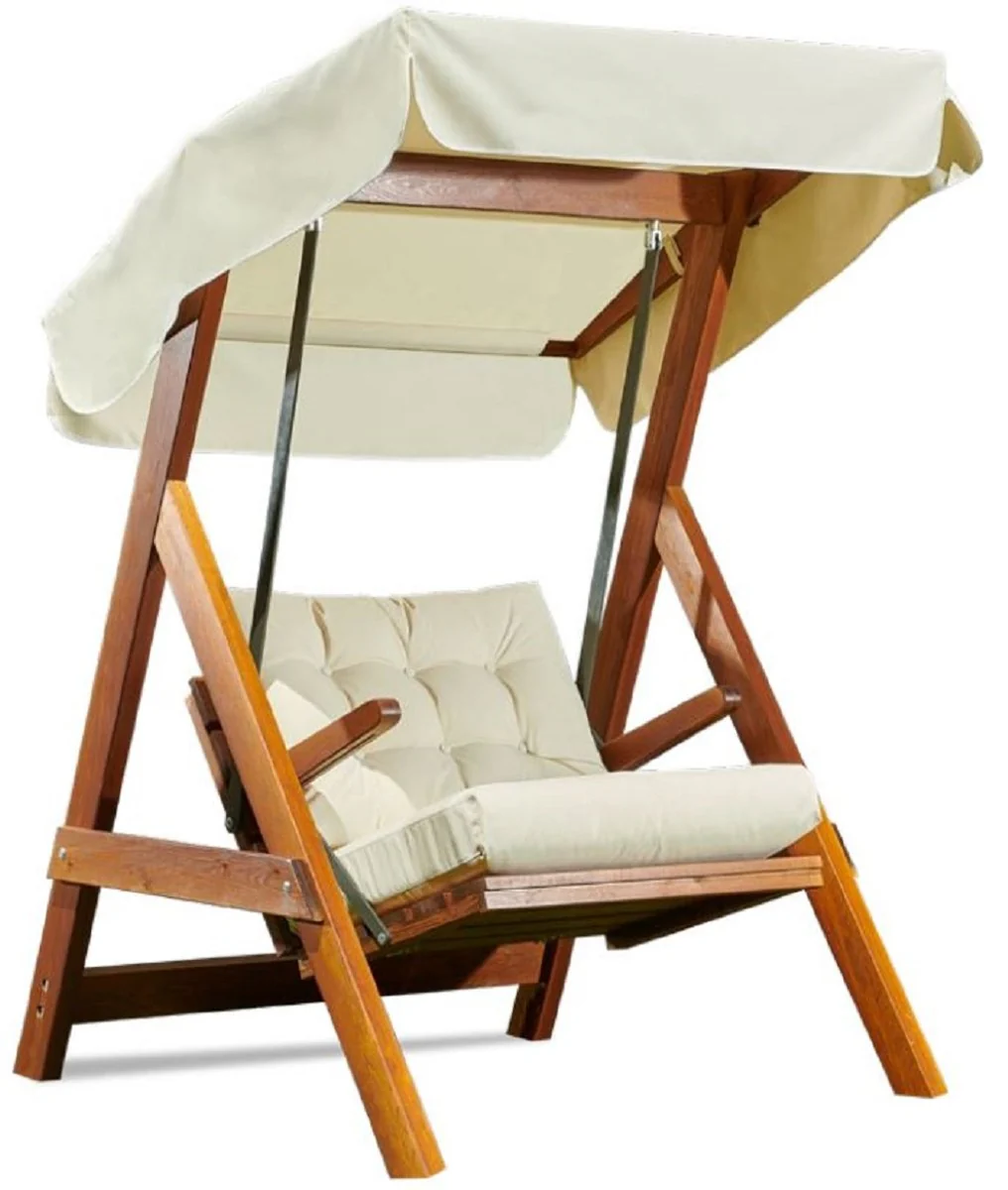 Luxus Hollywood Schaukel Cremefarben / Braun - Moderne Wetterfeste Garten Schaukel mit Sonnendach - Terrassen Möbel - Garten Möbel - Luxus Kollektion