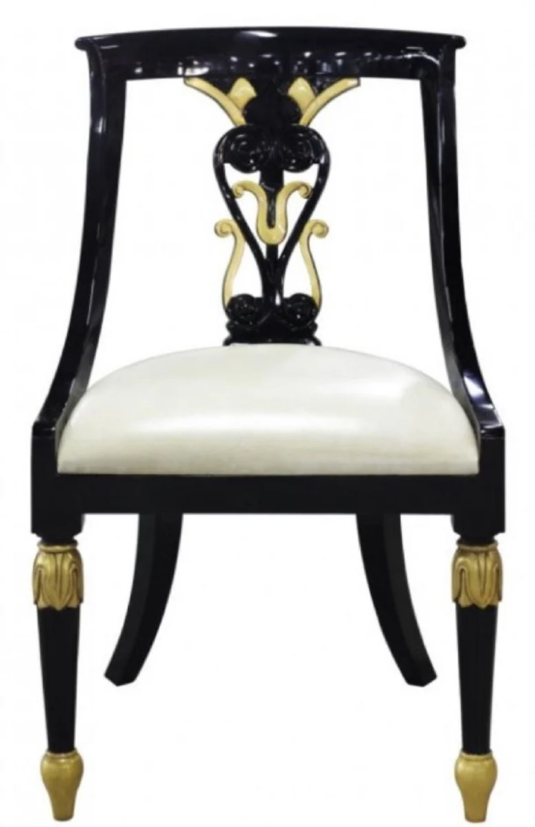 Luxury Baroque dining room chair black / gold / white 53 x 58 x H. 89 cm - Baroque dining room furniture