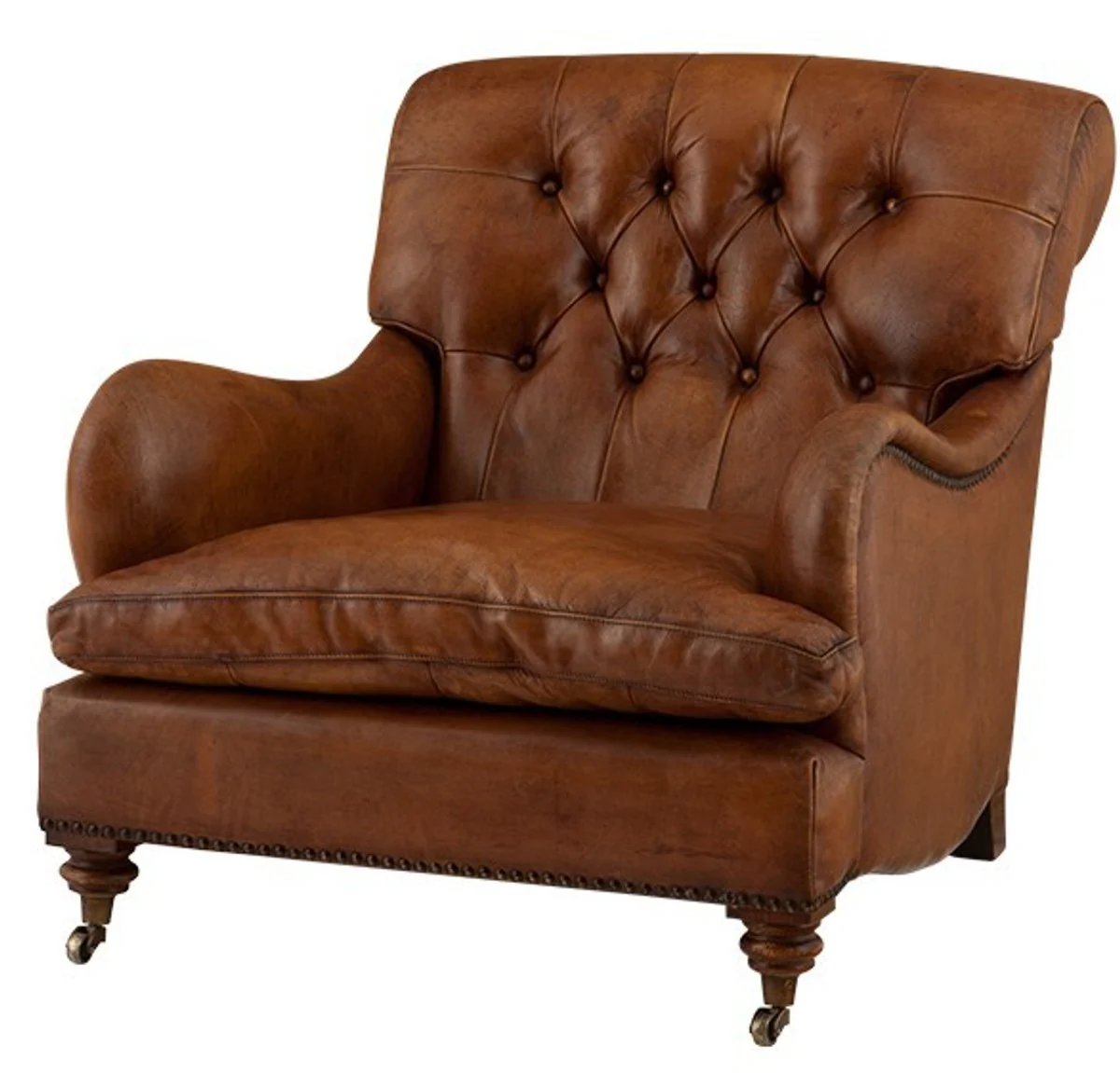 Chesterfield Luxury Real Leather Wing Chair New York Vintage Leather Brown from - Club Armchair