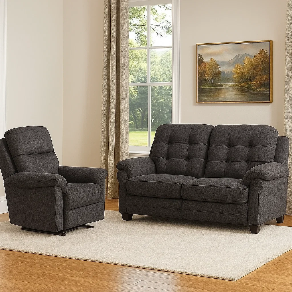 3-Sitzer-Sofa- und Sesselgarnitur, Holzrahmen, Schaumstoffkissen, brauner Stoff, für das Wohnzimmer, Sofa 180 x 90 x 85 cm, Sessel 90 x 90 x 85 cm - HD4P1nOPBYCB