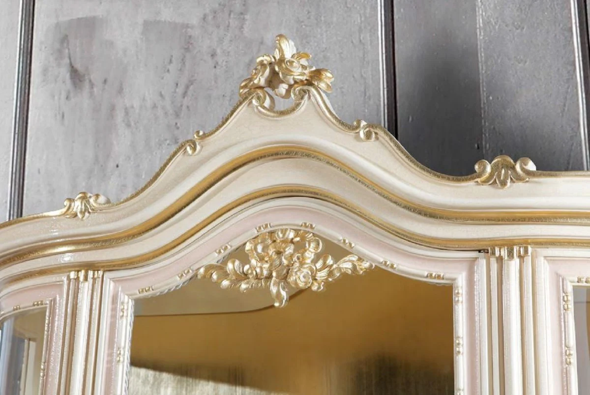 Luxury Baroque display cabinet cream / pink / multicolor / gold - handmade display cabinet with 4 doors - magnificent baroque furniture - luxury quality - Made in Italy