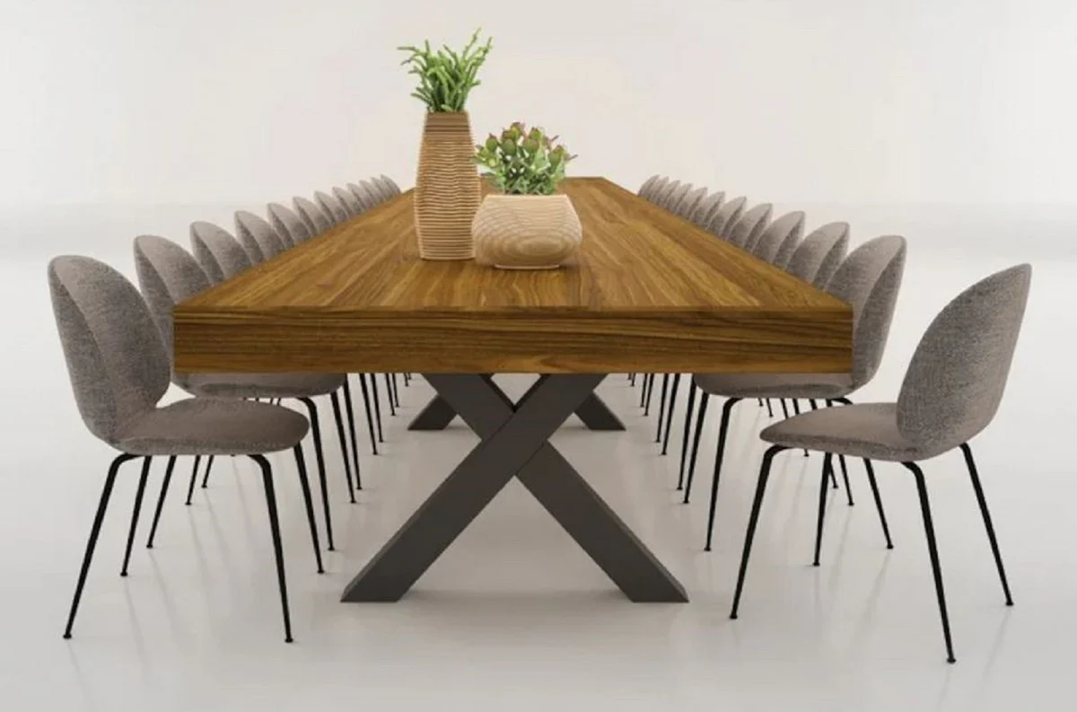 Luxury dining table brown / black 200-494 x 110 x H. 77 cm - Extendable solid wood conference table - Dining room furniture - Office furniture - Solid wood furniture - Luxury furniture