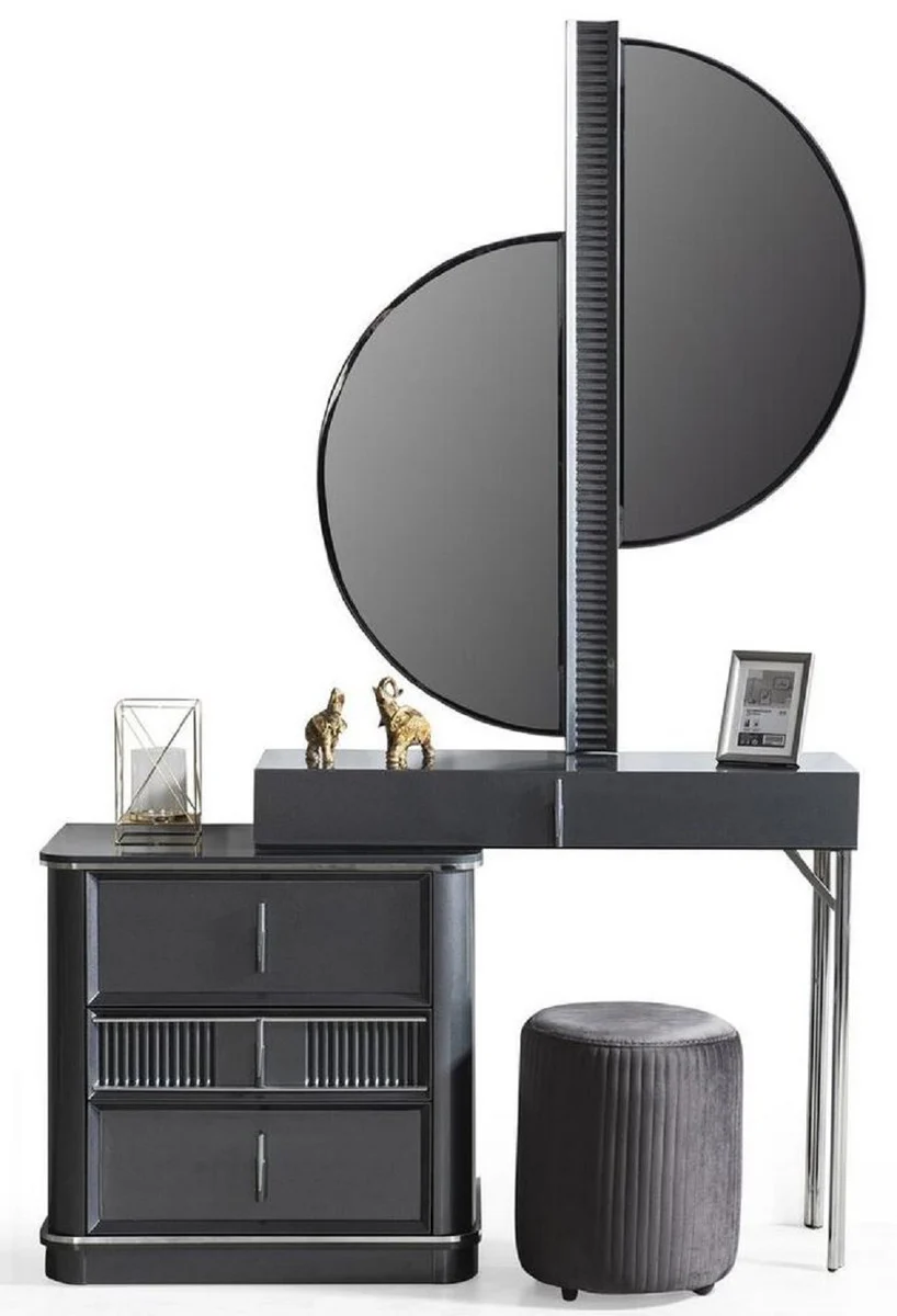 Luxury bedroom dressing table set gray / silver - 1 dressing table with mirror & 1 stool - luxury bedroom furniture