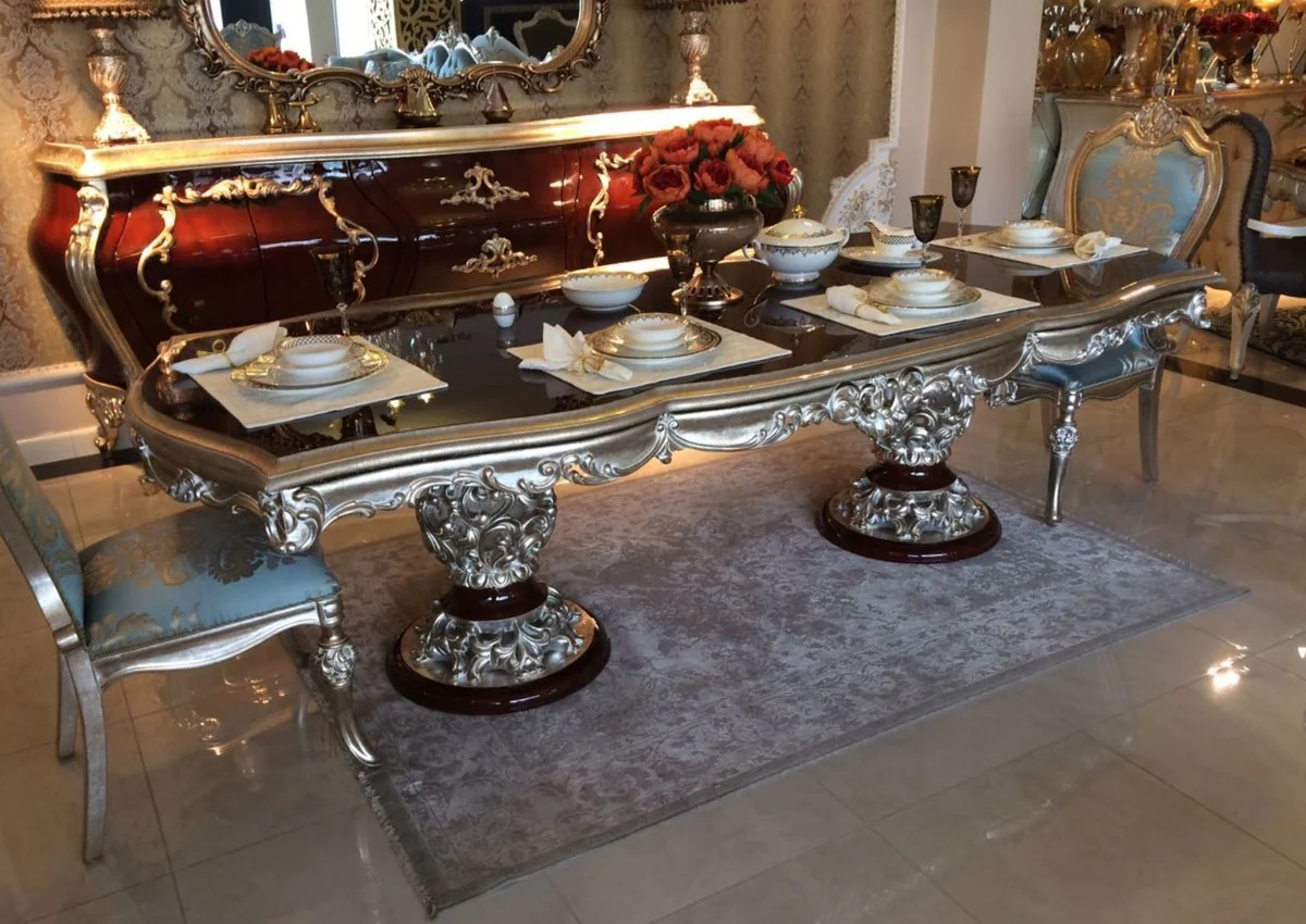 Luxury baroque dining room set - 1 dining table & 8 dining chairs - dining room furniture in baroque style - noble & magnificent - luxury quality