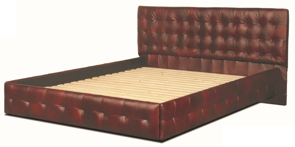 Luxury real leather bed wine red 180 x 200 cm - Chesterfield furniture
