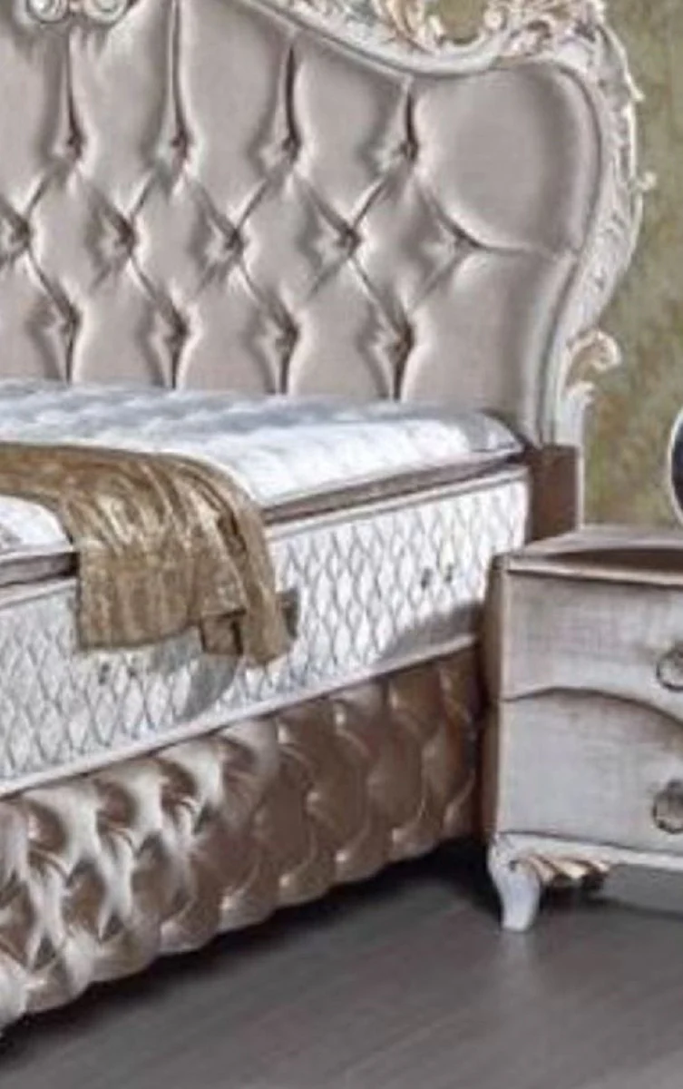 Baroque Bedside Table with 2 Drawers Silver / White / Gold - Handmade Baroque Style Nightstand - Baroque Bedroom Furniture