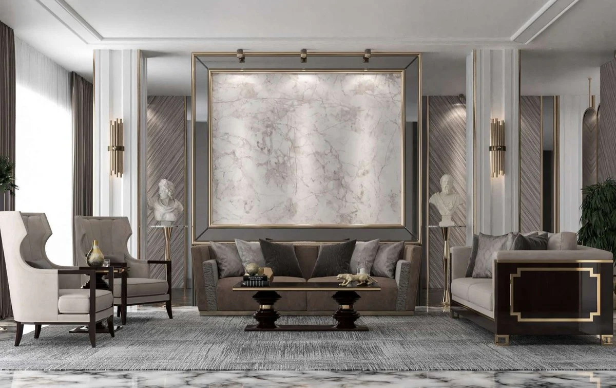 Luxury Art Deco side table dark brown high gloss / gold - noble solid wood table - Art Deco living room furniture - luxury quality