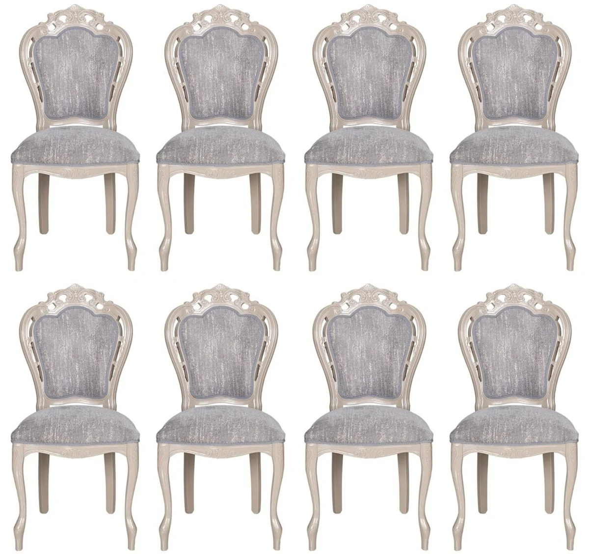Luxury Baroque Dining Room Chairs Set of 8 Gray / High Gloss Beige 49.5 x 57 x H. 102.5 cm - Baroque Style Kitchen Chairs - Magnificent Luxury Dining Room Furniture in Baroque Style - Noble & Magnificent